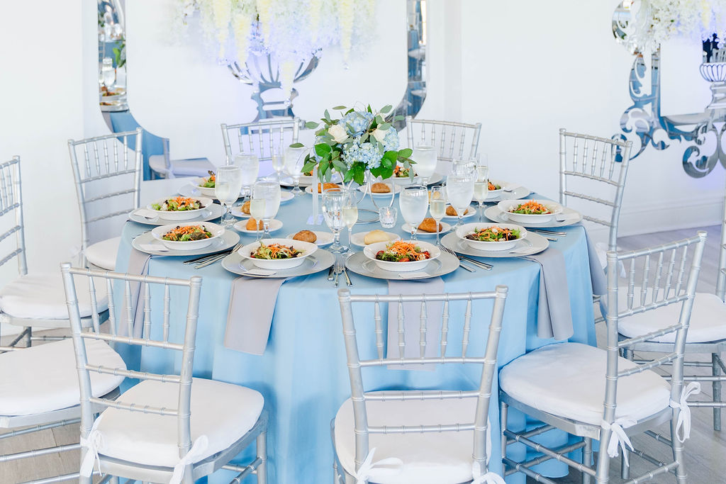 Palm Beach Wedding Venue designer table decor, tips to designing your wedding reception with China, glassware, chiavari chairs, wedding planner, wedding venue near Palm Beach, West Palm Beach, Florida